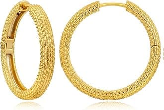 Gold Hoop Earrings For Women Geometric Textured Beaded Hoops Hypoallergenic Earrings