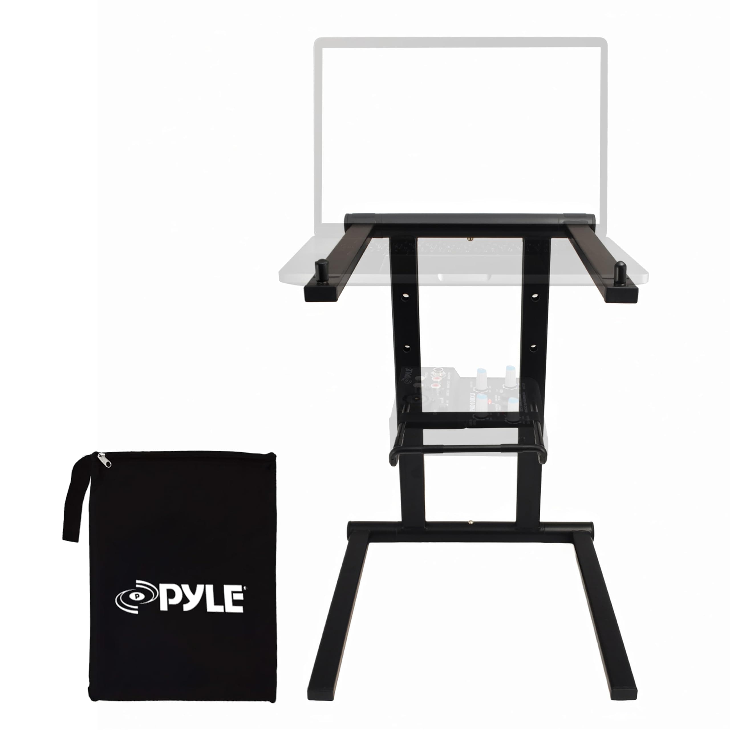 Pyle Portable Folding Laptop Stand - Foldable Laptop Stand with Adjustable Height, Secondary Accessory Tray for iPad, Tablet, DJ Mixer, Workstation, Gaming, Home Use and Carrying Bag Included