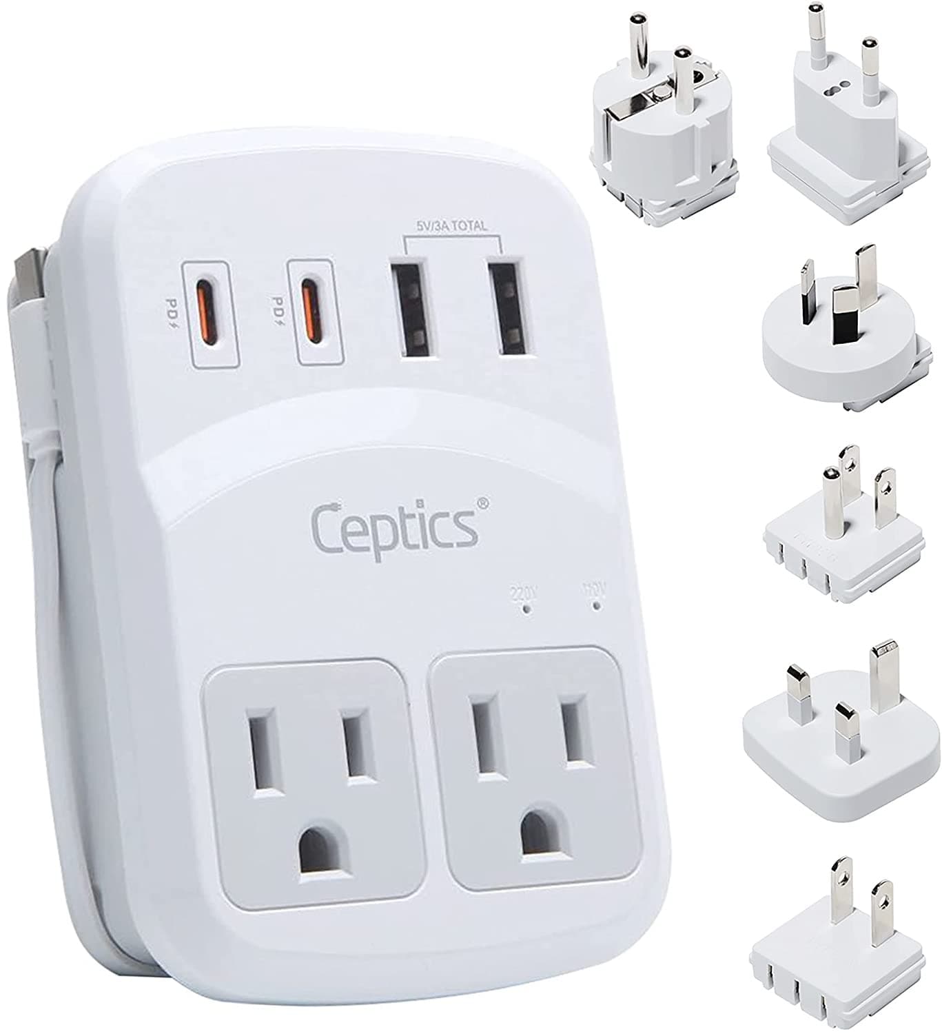 World Travel Adapter Kit 2 USB-A, USB-C US Outlets, 20W/QC 18W Power Delivery, Surge Protection, SWADAPT Compatible for Europe, UK, China, Australia, Japan Perfect Laptop (WPS-5B)