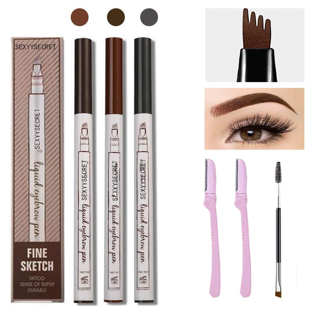 GOMING 3 Pcs Eyebrow Pen, Waterproof Microblading Eyebrow Tattoo Pencil with a Micro Fork Tip Applicator Creates Natural Looking Brows Effortlessly，3 Colors