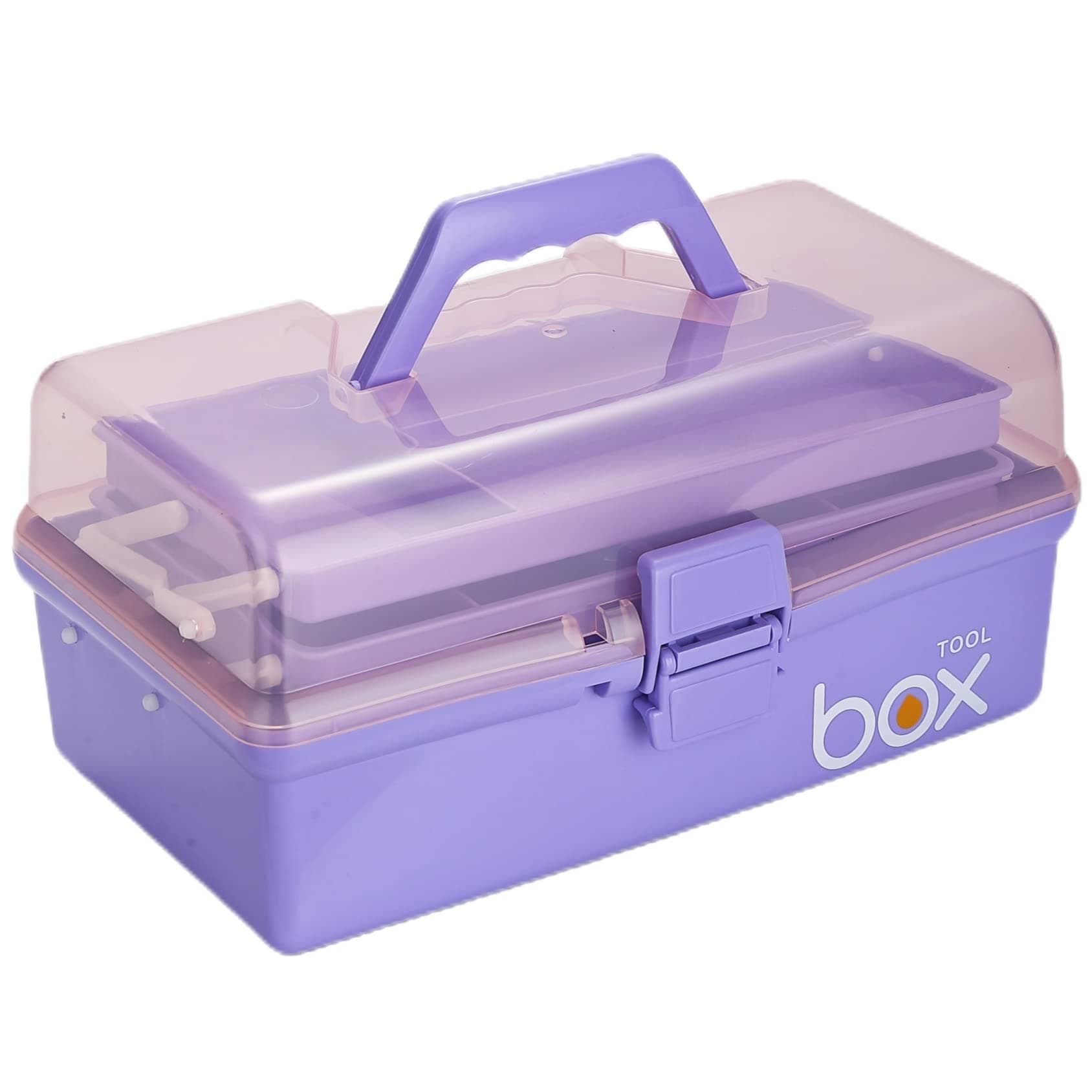 12'' Three-Layer Clear Plastic Storage Box/Tool Box, Multipurpose Organizer and Portable Handled Storage Case for Art Craft and Cosmetic (Purple)