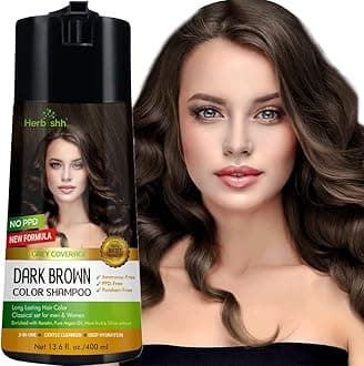 Herbishh Hair Color Shampoo for Gray Coverage - Enriched Formula with Conditioner - Long Lasting & DIY (DARK BROWN)
