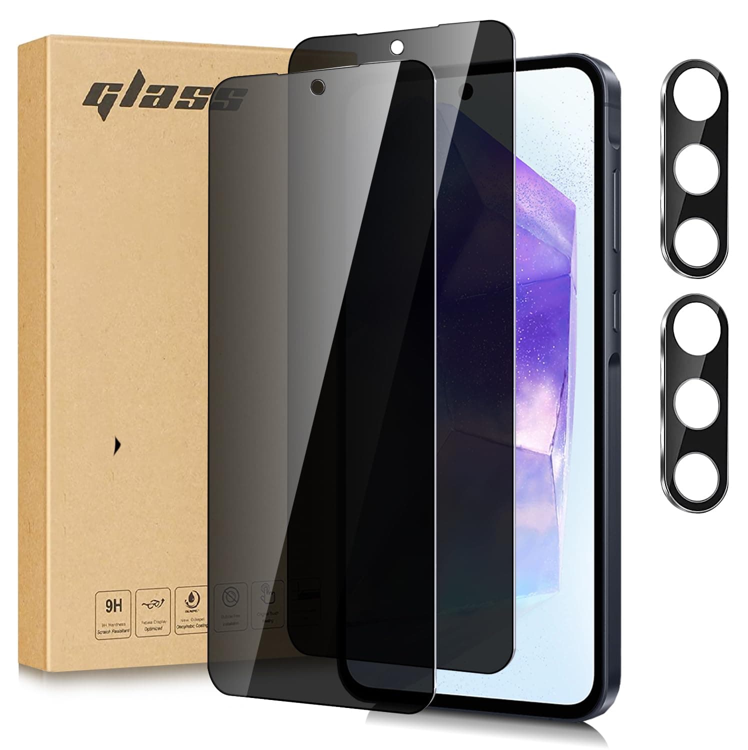 [2+2 Pack for Samsung Galaxy A55 5G Privacy Screen Protector with Camera Lens Protector, Anti-Spy Tempered Glass Film,9H Hardness,Anti-Scratch, Easy Installation (Privacy, Galaxy A55)