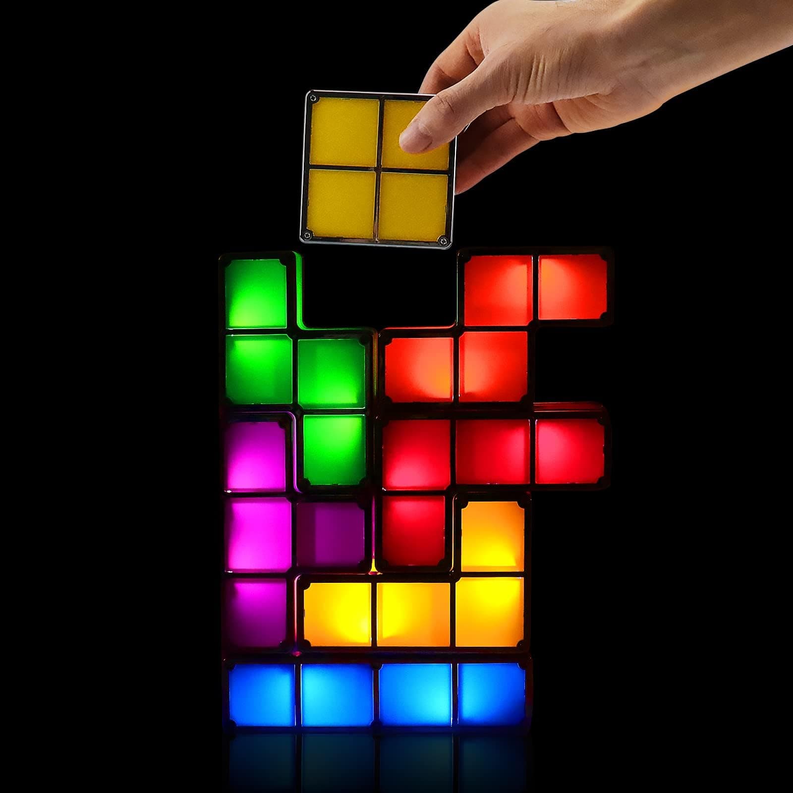 NALACAL DIY Stackable LED Night Light - 7 Colors Interlocking Induction Desk Lamp, 3D Puzzle Magic Bright Toy for Kids and Teens, Gamer Decor, Ideal Gift