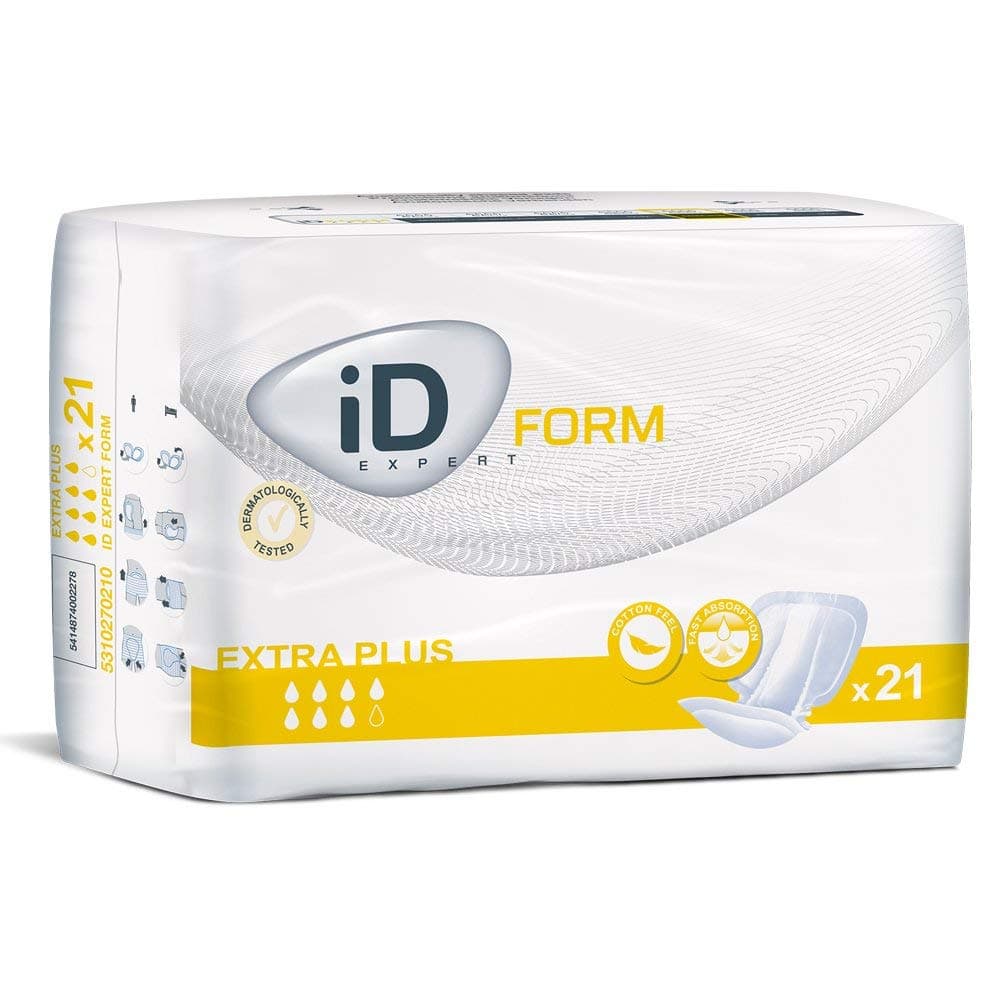 iD Expert Form Disposable Extra Plus Incontinence Pads, Fast Absorbing Disposable Briefs, Anti-Leak Protection, Wetness Indicator, Comfortable Cotton-Feel, Odour Control, 2350ml, 21 Pads