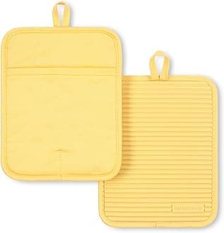 Ribbed Soft Silicone Pot Holder 2-Pack Set, 2025 Color of The Year, Butter Yellow, 7"x9"