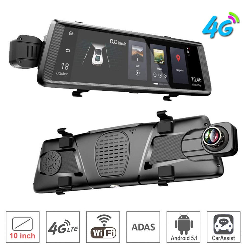 SZKJ E05 10 inch Full screen 4G Touch IPS universal bundled Car Dash Cam Rear View Reversing Mirror with ADAS Remote monitoring GPS Navi Bluetooth WIFI Android 5.1 Dual Lens FHD 1080P