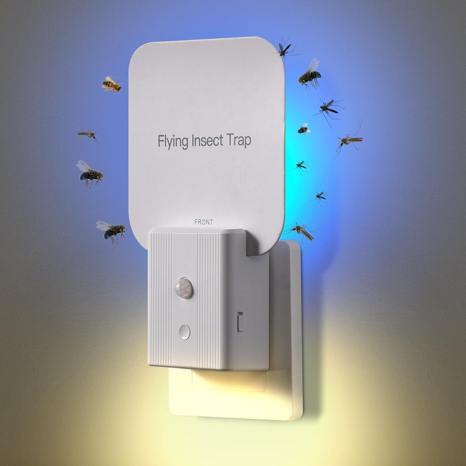 Fly Trap Indoor- 2 in 1 Plug in Fly Trap with Auto Night Light, Fruit Fly Traps for Indoors, Gnat Trap, Bug Light Trap for Mosquitoes, Flies, Fruit Flies, Moths (2)