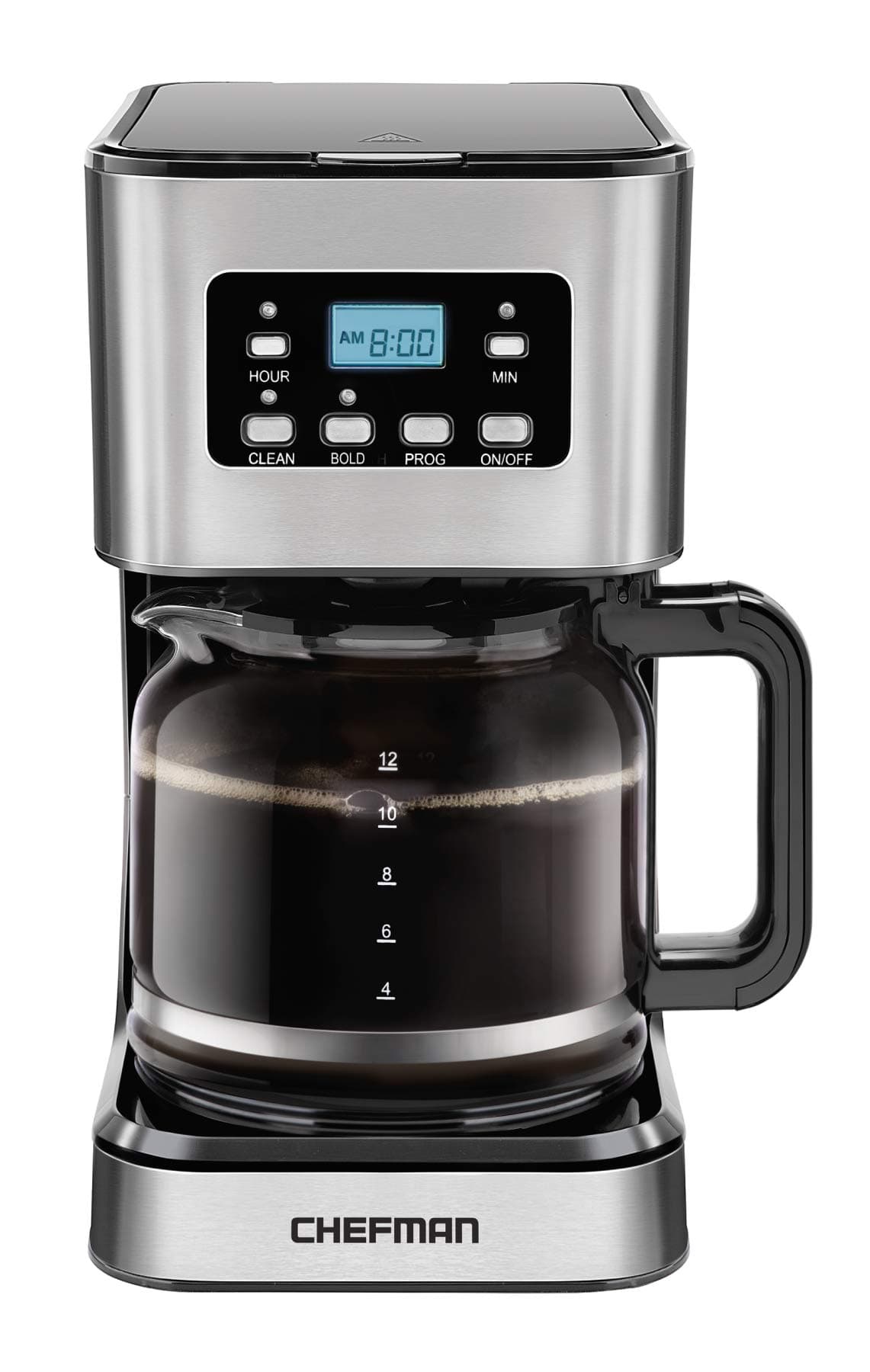 12-Cup Programmable Coffee Maker, Electric Brewer, Auto Shut Off, Digital Display w/Auto-Brew Function, Anti-Drip Pot, Reusable Filter for Fresh Grounds, Square Stainless Steel, Glass Carafe