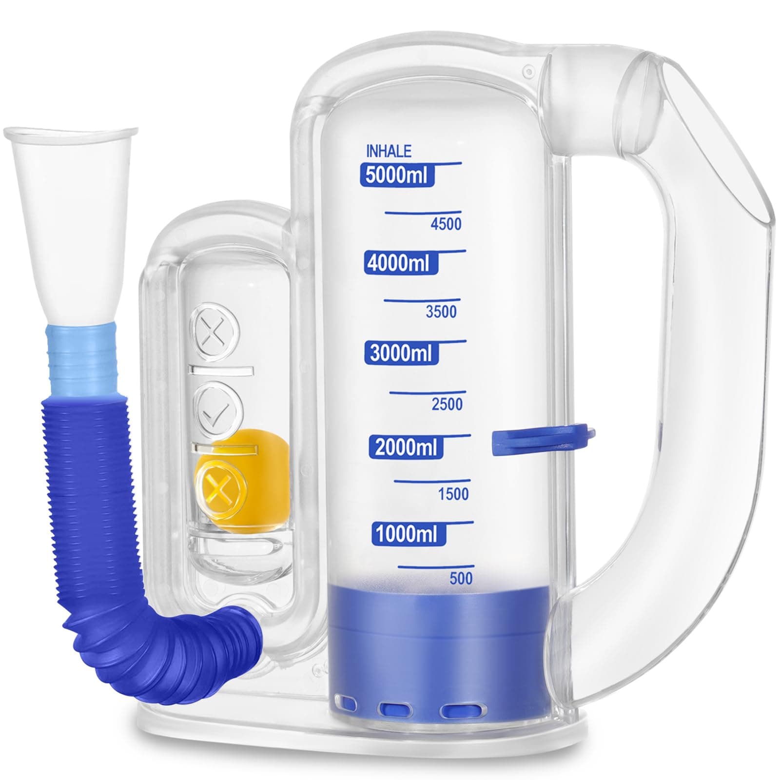 Incentive Spirometer Adult, Flutter Breathing Exercise Device for Lungs, Deep Breathing Trainer for Adults - 5000ml Volume Measurement with Flow Rate Indicator
