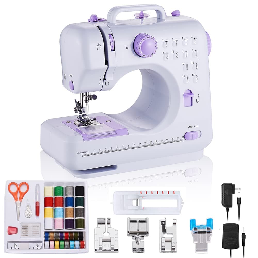 Sewing Machine Portable mini Electric Sewing Machine for beginners 12 Built-in Stitches 2 Speed with Foot Pedal，Light, Storage Drawer.