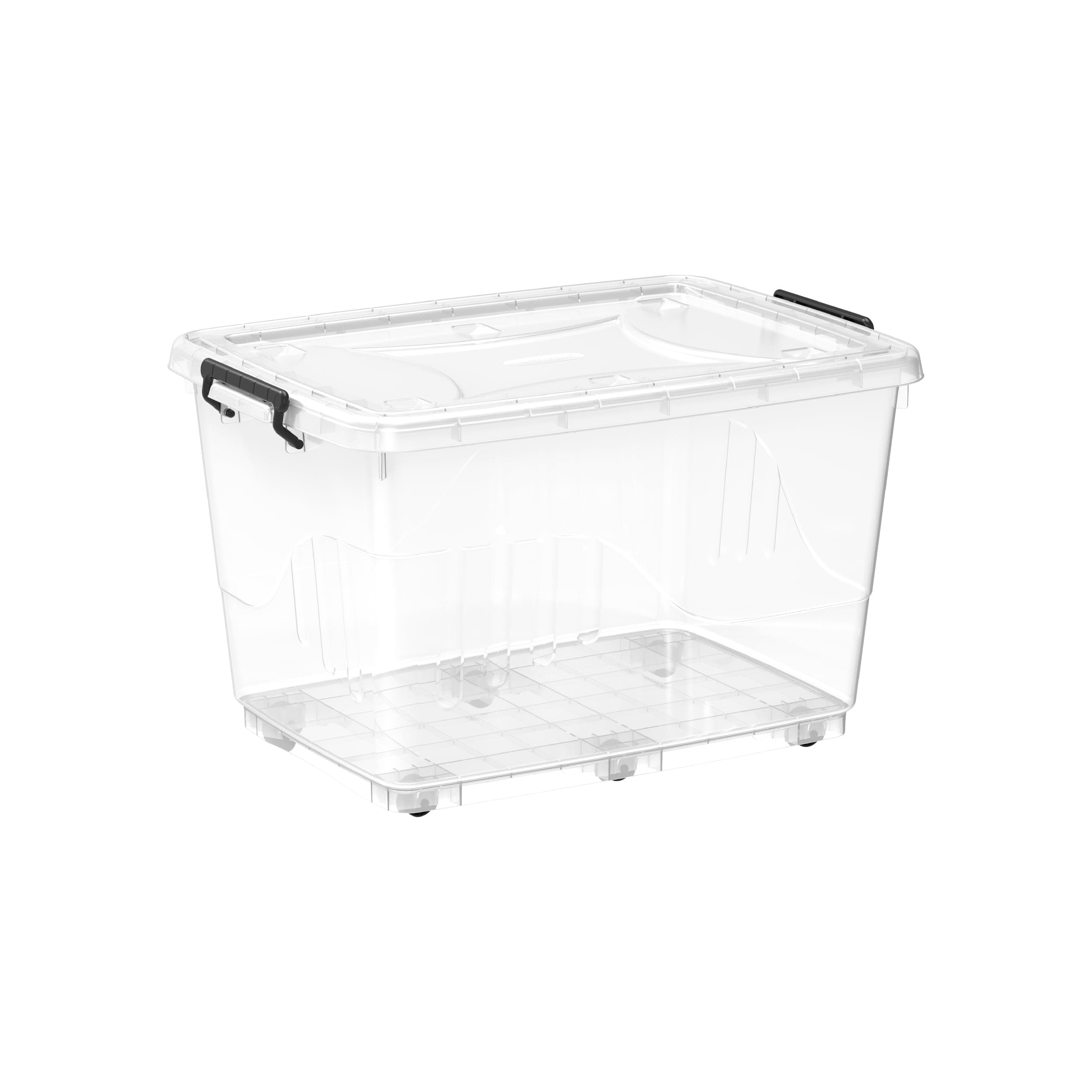 132L Clear Plastic Storage Box With Wheels & Lockable Lid, Transparent