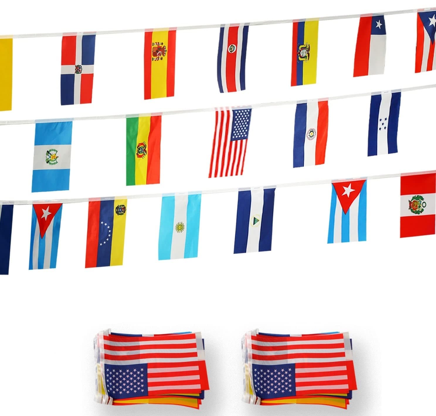 2 Set Latin America 21 Countries String Flags - Assorted Latino Flag Banners Heritage Hispanic Month String Flags For Spanish Classroom School Decorations