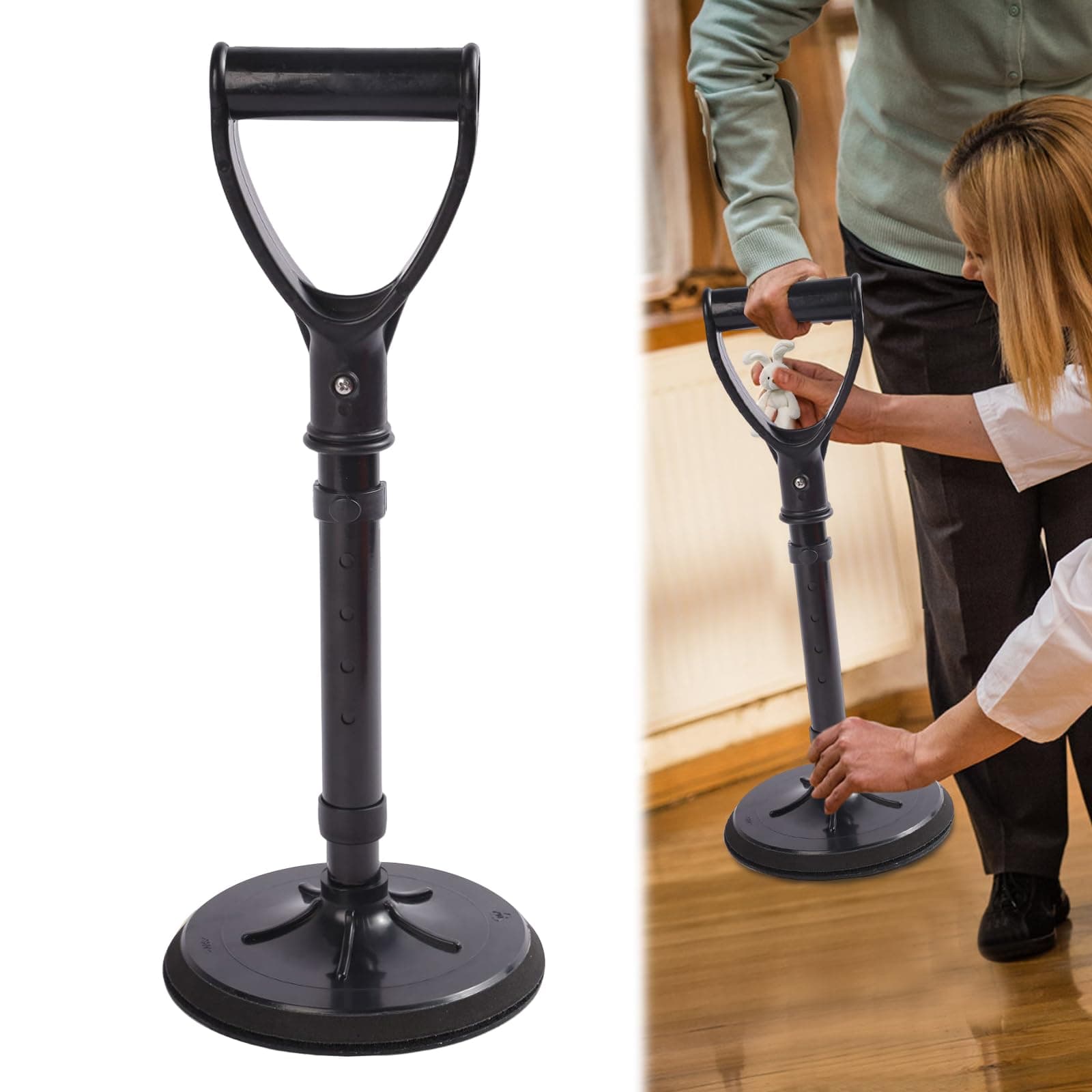 maxantAdjustable Mobility Aids, Standing Aids, 5 Reinforced, Anti-Roll Standing Aid, Mobility Aid, Height Adjustable, Walking Stick Aid when Standing from the Floor, Adjustable Standing Aid (Black)