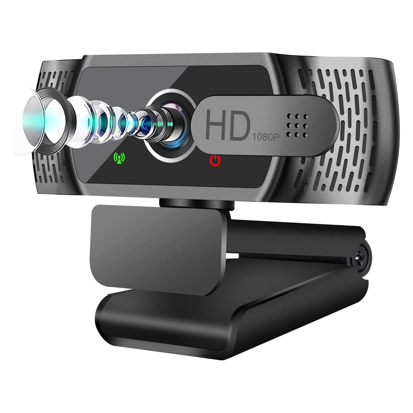 AJ STARWebcam for PC with Microphone, 1080P FHD Web Camera for PC with Noise Reduction Microphone, Privacy Shutter & Mounts, Ideal for Facetime, Conferences, Zoom, Compatible with macOS & Windows