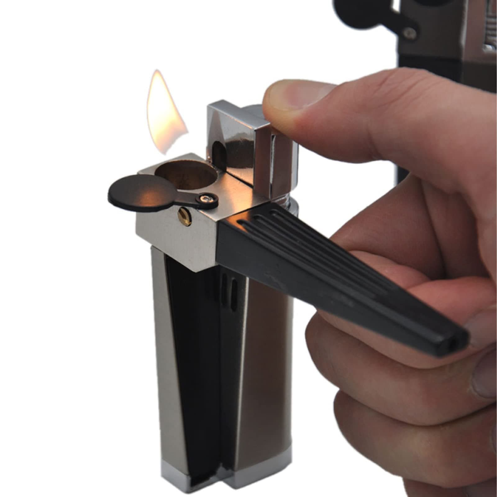 2 In 1 Set Metal Lighter with Pipe Foldable Portable Folding Lighter Open Flame Men's Smoking Gadget for Camping BBQ Kitchen
