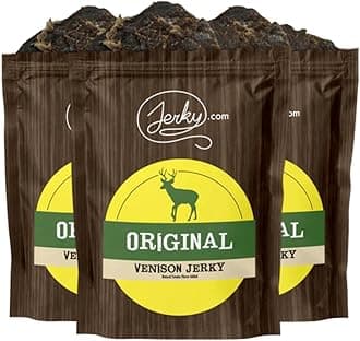 Jerky.com Original Venison Jerky 3-Pack - Exotic Jerky High Protein, Gluten-Free, All-Natural Exotic Snack - Premium Wild Game Meat - Perfect for Hiking, Camping, and On-the-Go 1.75oz (Pack of 3)