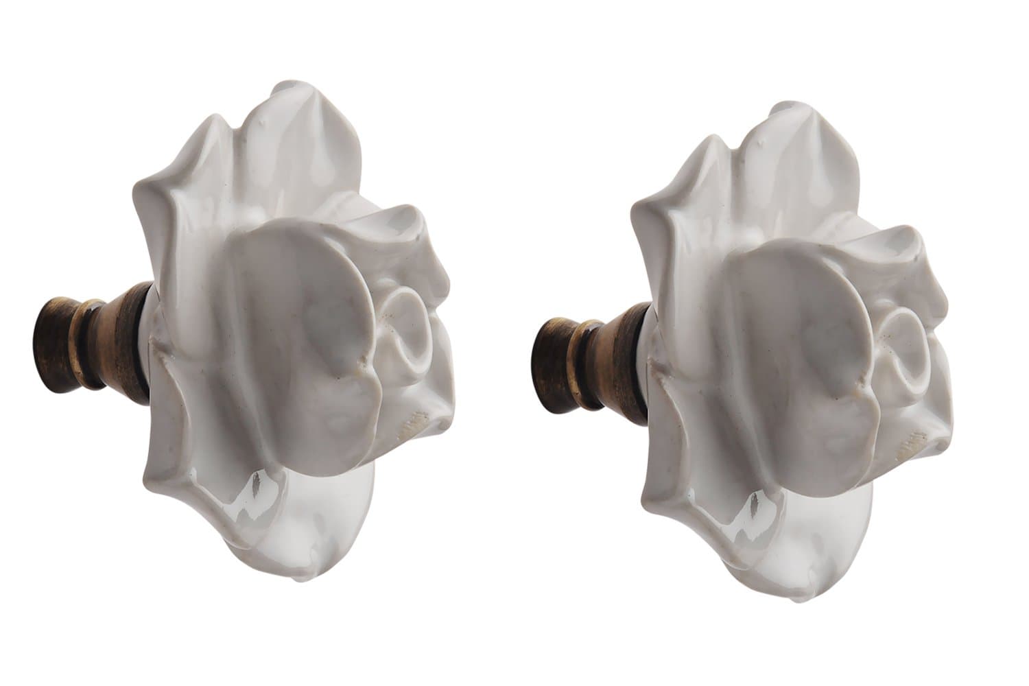 Ceramic Rose Flower Shaped Cabinet Doors/Drawers/Wardrobe Pull Handle Knob (White and Brown; 55 x 48 mm) (2)
