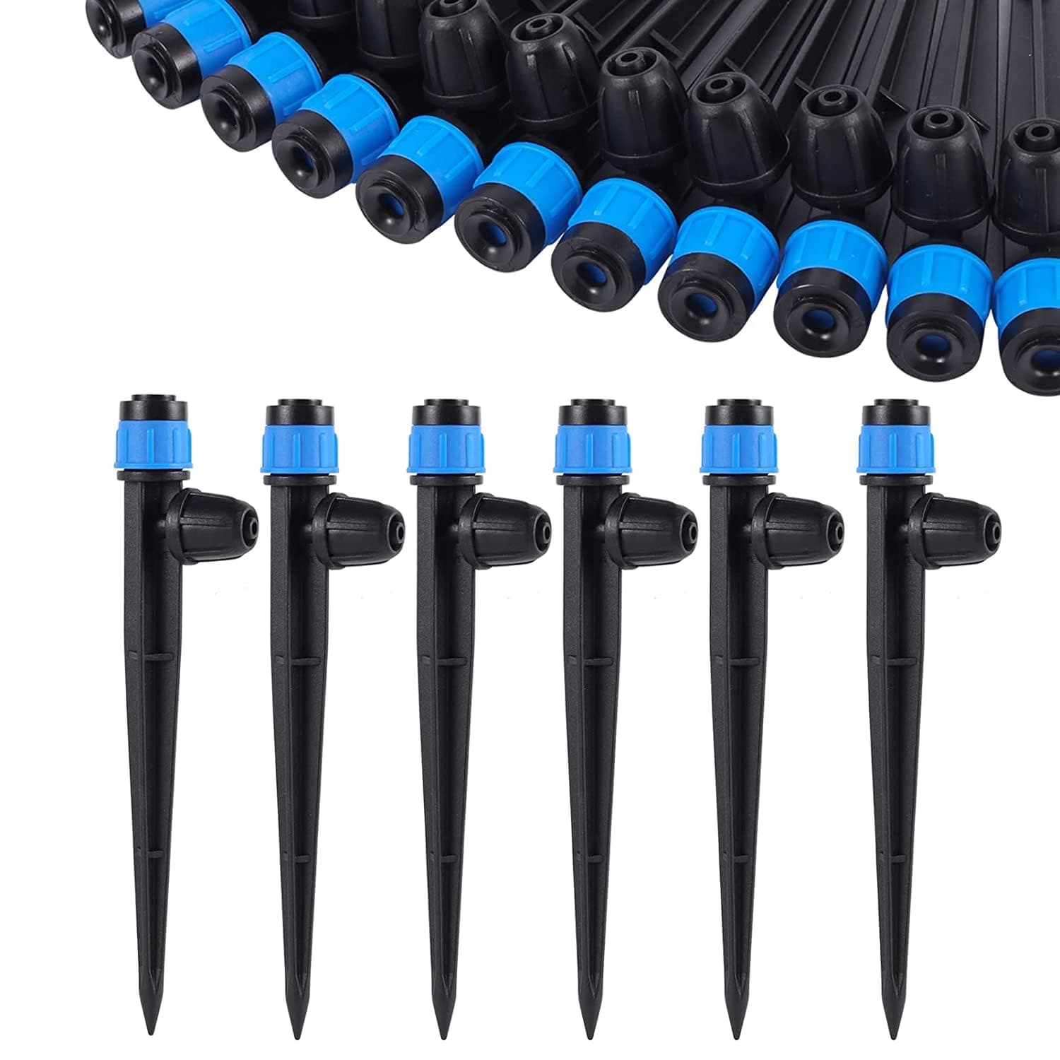 Drip Irrigation Emitters with Adjustable 360 Degree Water Flow Drippers Sprayer for 1/4 inch Tubing, Garden Drippers Sprayer Perfect for House Garden Watering System.(50pcs-Blue 360 Degree Sprayer)