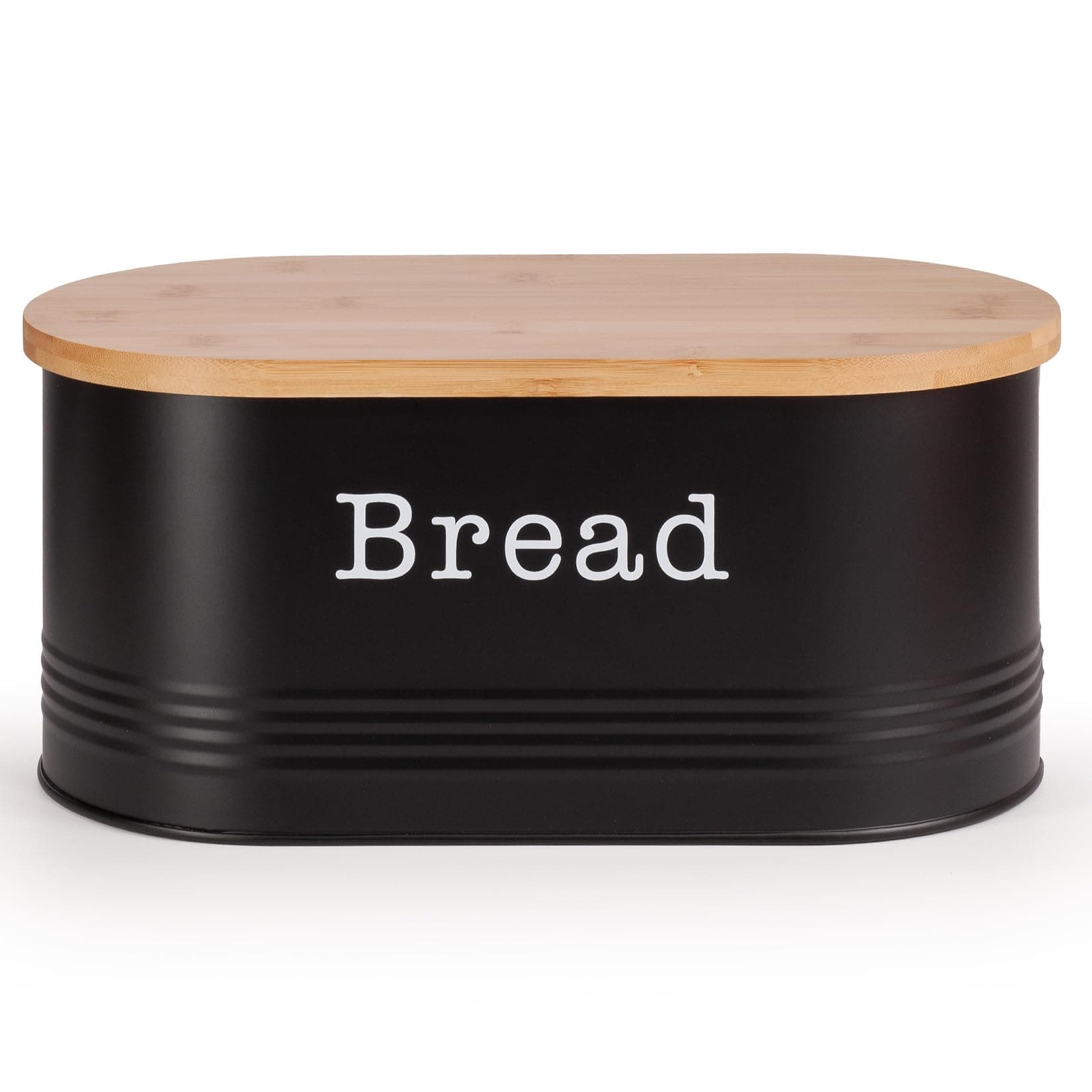 Space Saving Extra Large Bread Box Bin With Wooden Lid For Kitchen Storage,Round Enamel Bread Storage Canister Bin Crock Jar For Kitchen, Black