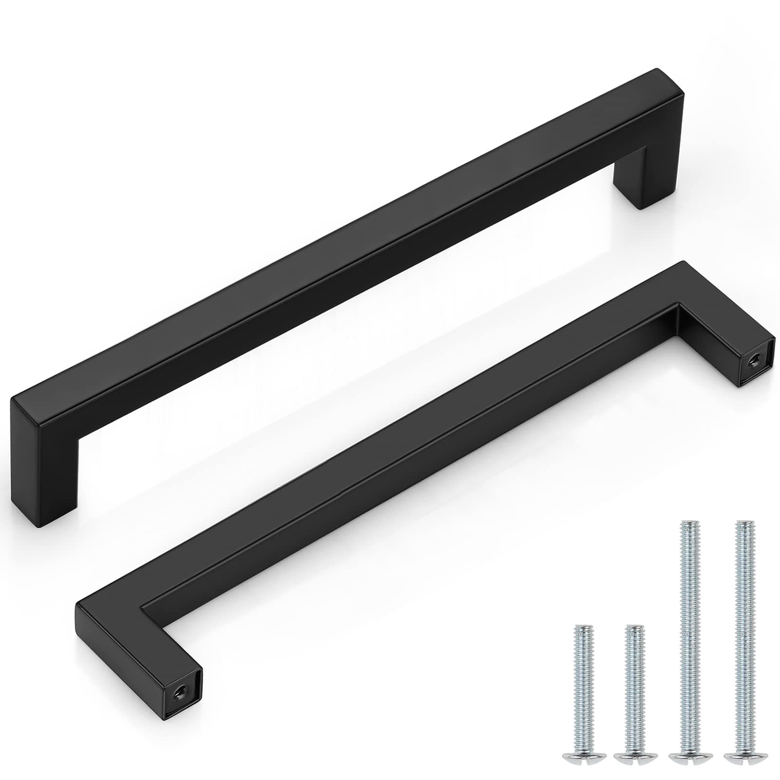 Probrico (10 Pack Square Bar Cabinet Pulls 7-1/2 inch (192mm) Hole Center Matte Black Drawer Pulls Modern Handles for Kitchen Cabinets Stainless Steel Cupboard Closet Hardware
