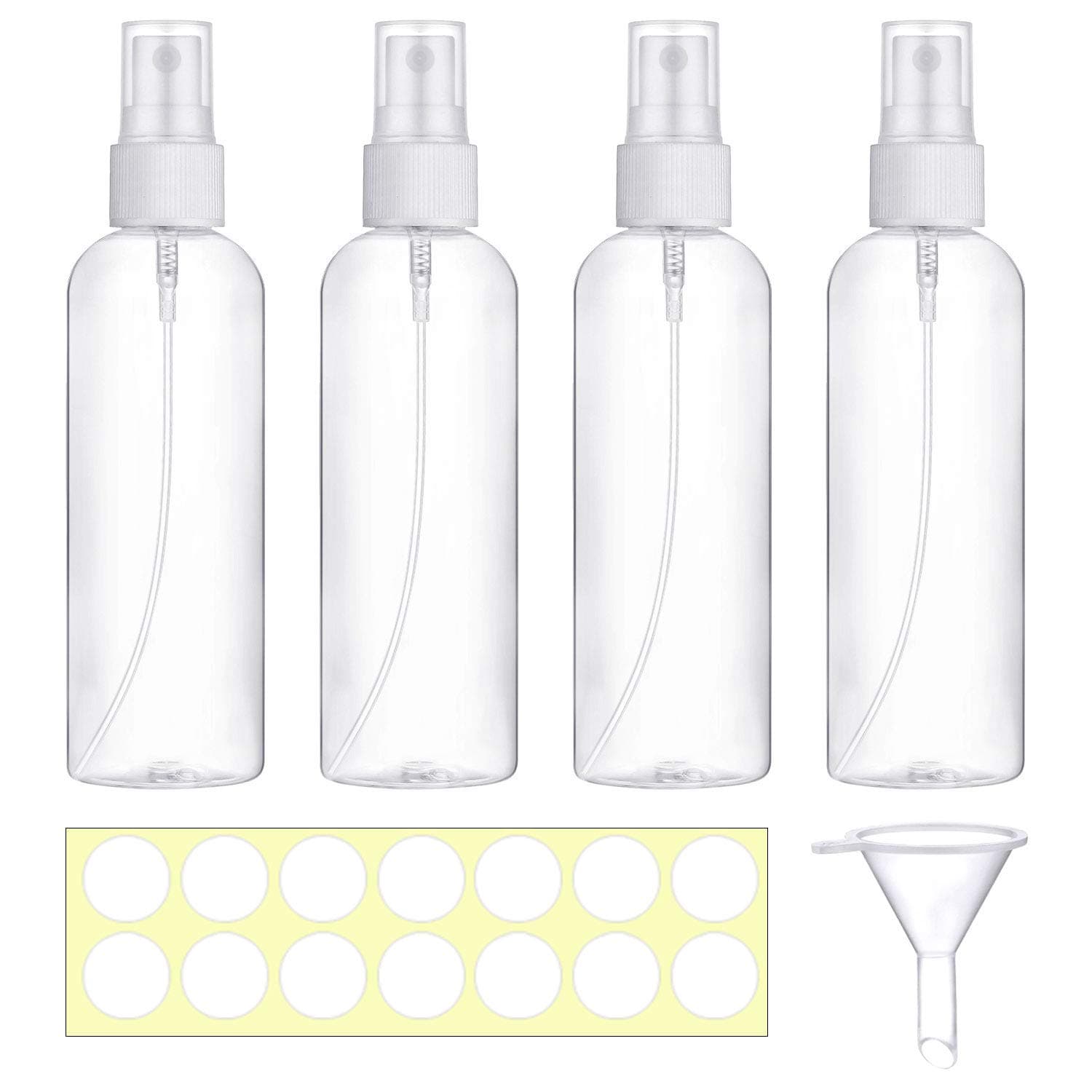 Small Spray Bottle,3.4 oz Mini Spray Bottles 100ml Little Empty Plastic Travel Size Spray Bottles with Fine Mist, Refillable Liquid Containers with Labels (4 Pack)