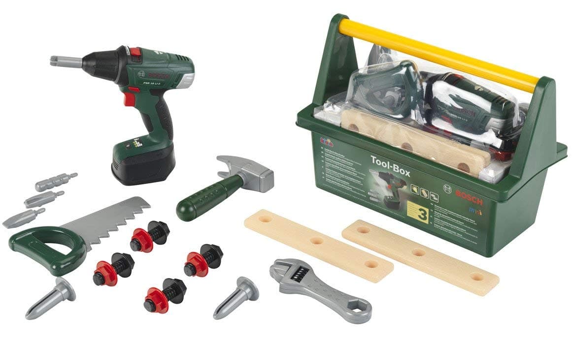 8520 Bosch Tool Box I With lots of tools I Incl. battery-powered cordless screwdriver with light and sound I Toy for children aged 3 years and up