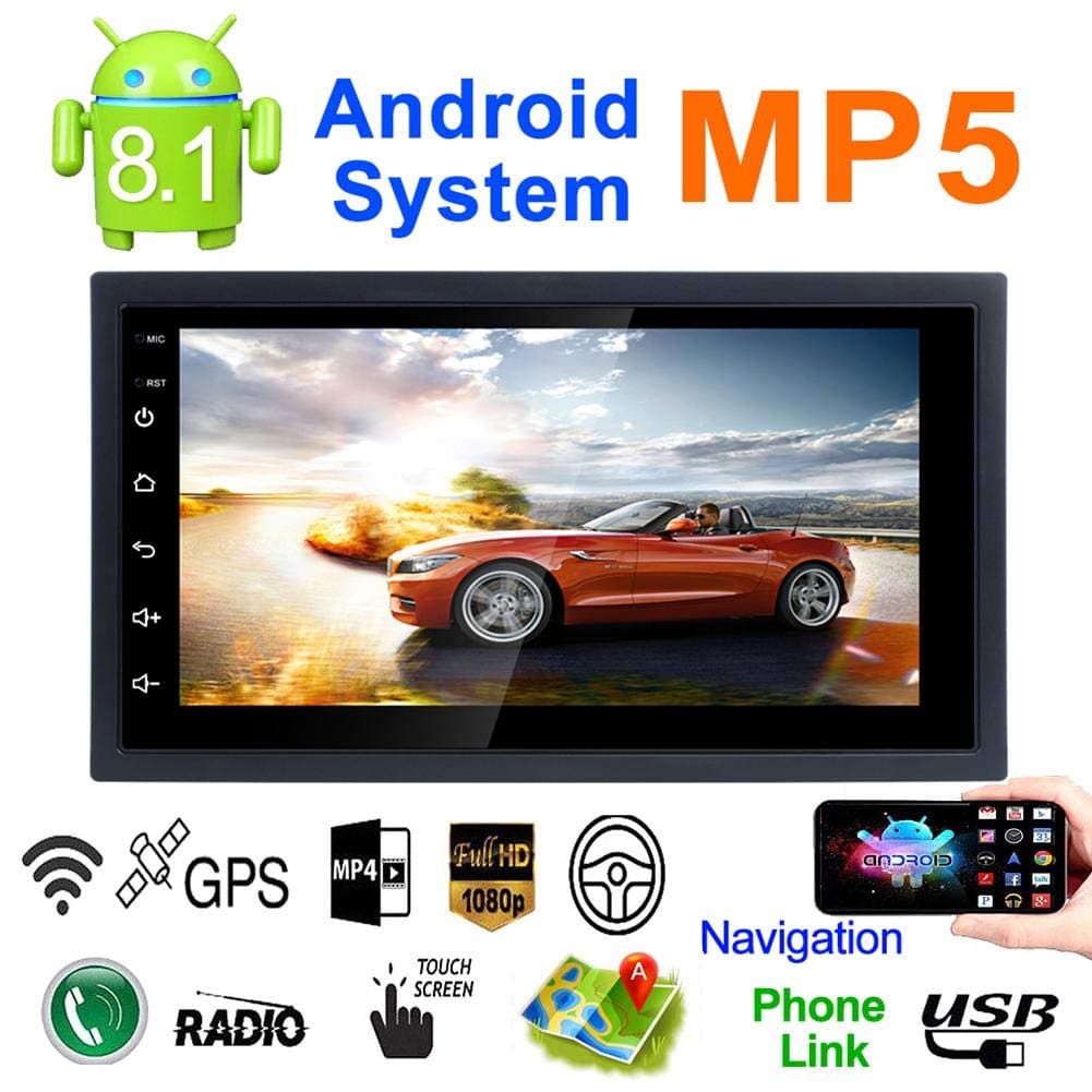 REAKOSOUND 7'' Double DIN Android 8.1 MP5 Car Multimedia Player GPS Navigator Steering Wheel Control FM/AM Radio WiFi Bluetooth Hand-Free Calls Dual USB Fast Charging HD Rear View Camera Mirror Link