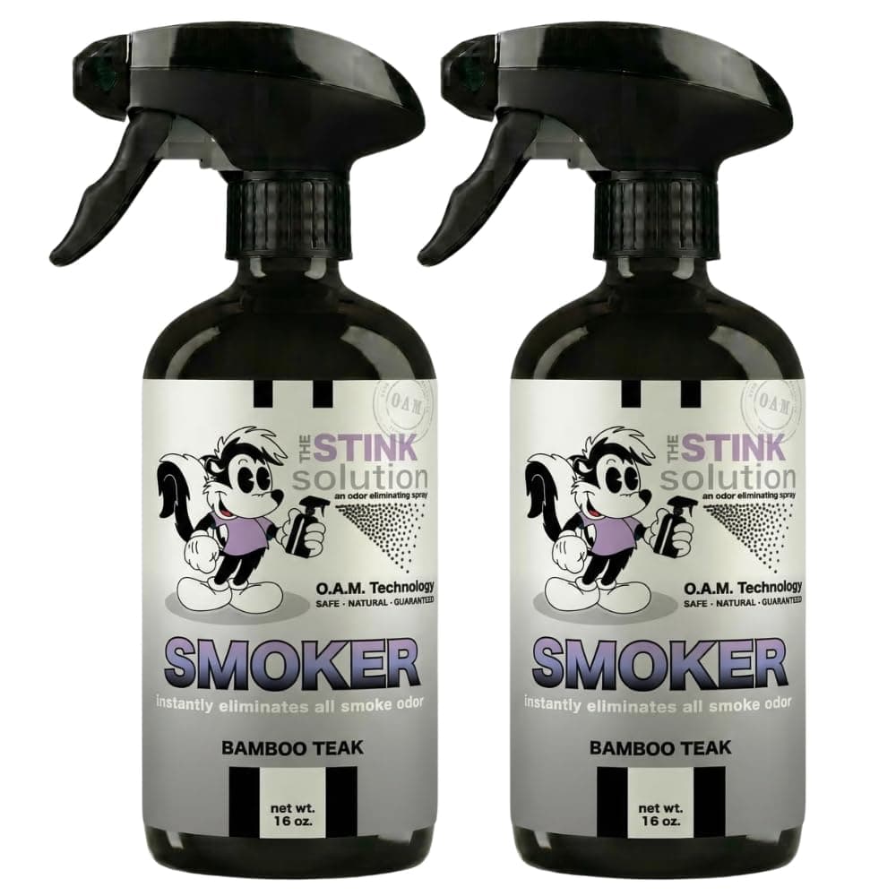 The Stink Solution Smoke Odor Eliminator Spray - Completely Remove Smoke Smell From House, Car, Clothes, Hands, Hair, & More - Best Odor Eliminator For Smoke - Bamboo Teak Fragrance - 2 16 oz Bottles