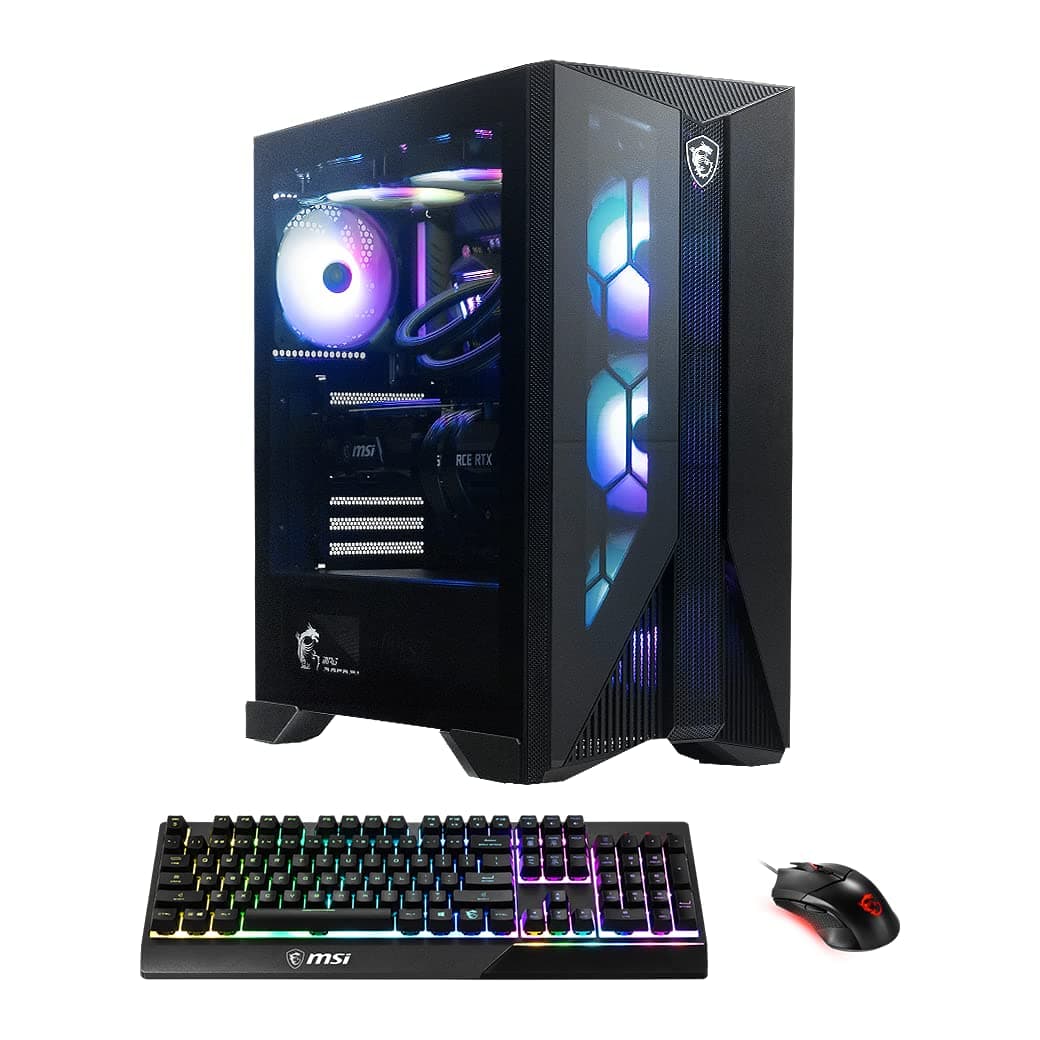 msi Aegis RS Gaming Desktop: Intel Core i7-13700KF, RTX 4070, 32GB DDR5, 2TB M.2 NVMe, Liquid Cooling, WiFi 6E, Keyboard & Mouse, DIY Friendly, Windows 11 Home-Adv: 13NUE-450US,Black