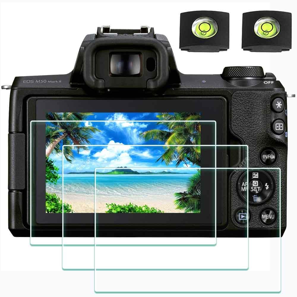 Screen Protector for Canon EOS M50 Mark II Camera & Hot Shoe Cover 0.3mm 9H Hardness Ultra-clear Tempered Glass Screen Protector,Anti-Scrach Anti-Fingerprint Anti-Dust Anti-Bubble [3 Pack]