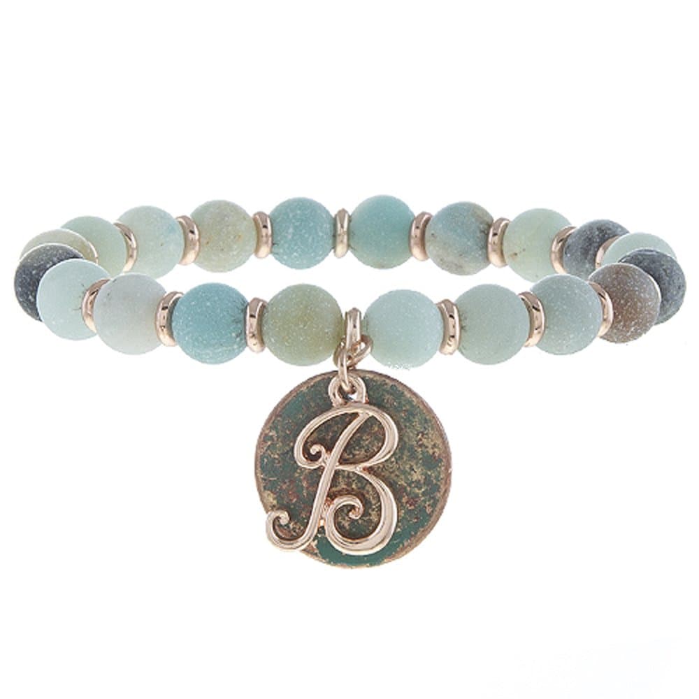 Monogram Initial Semi Precious Stone Beaded Bracelet