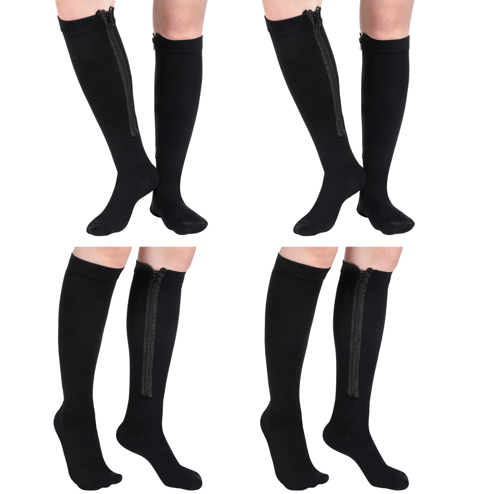 4 Pair Zipper Compression Socks Closed Toe 20-30 Mmhg Calf Knee High Compression Stocking for Men Women Swelling Edema