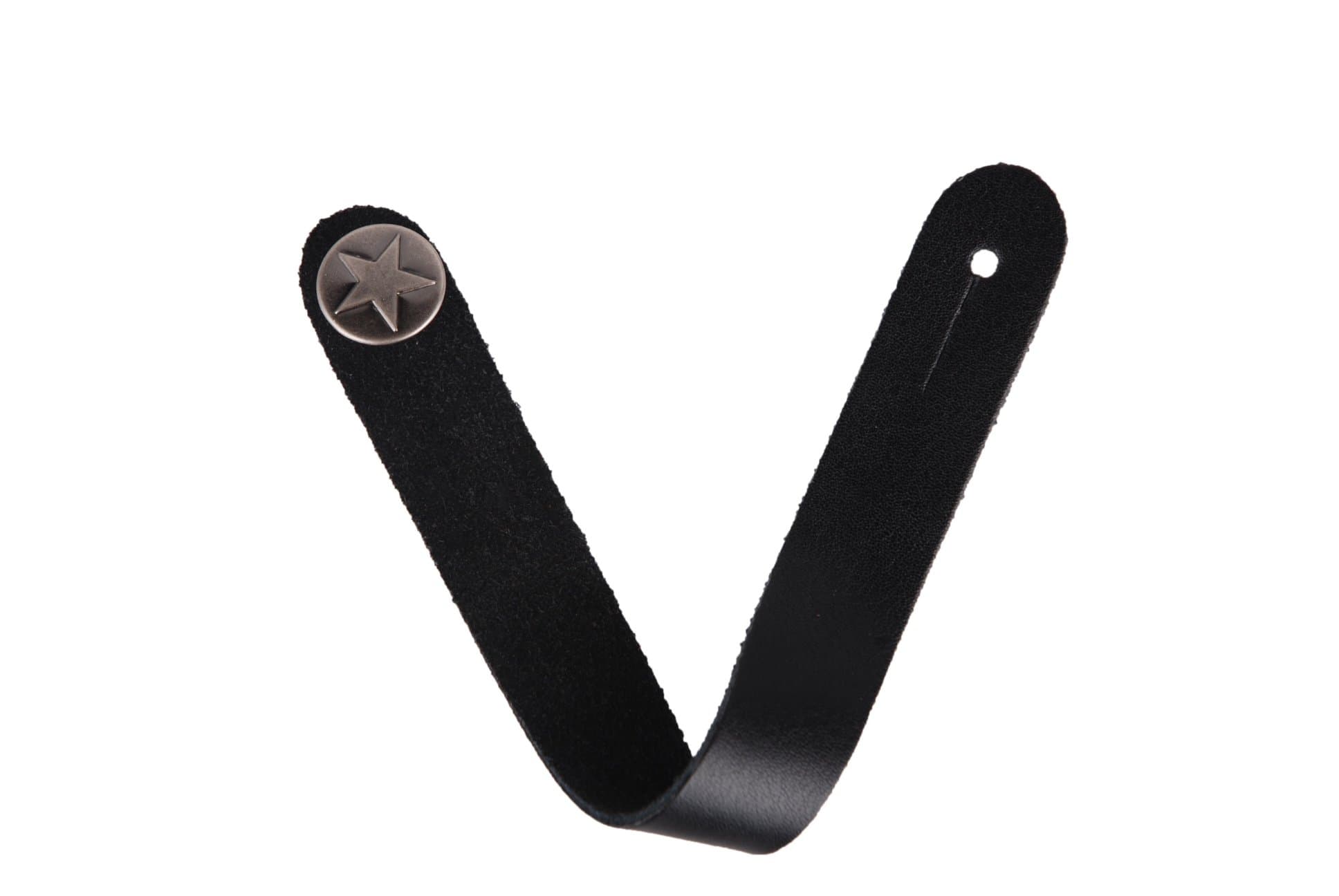 Black Genuine Leather Guitar Strap Lock with Silver Button "Bonus Pick Included"