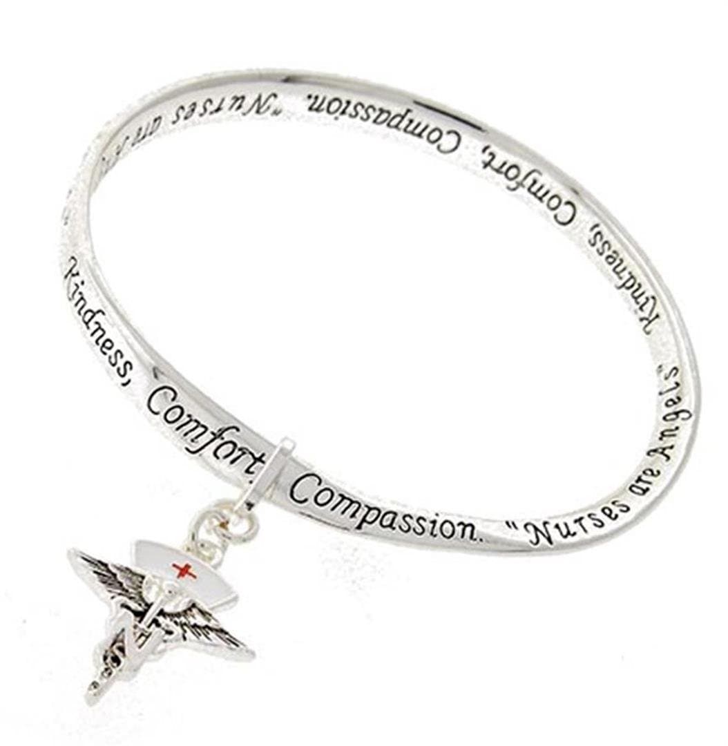 Nurse Twisted Bracelet BE Bangle Caduceus Silver Tone