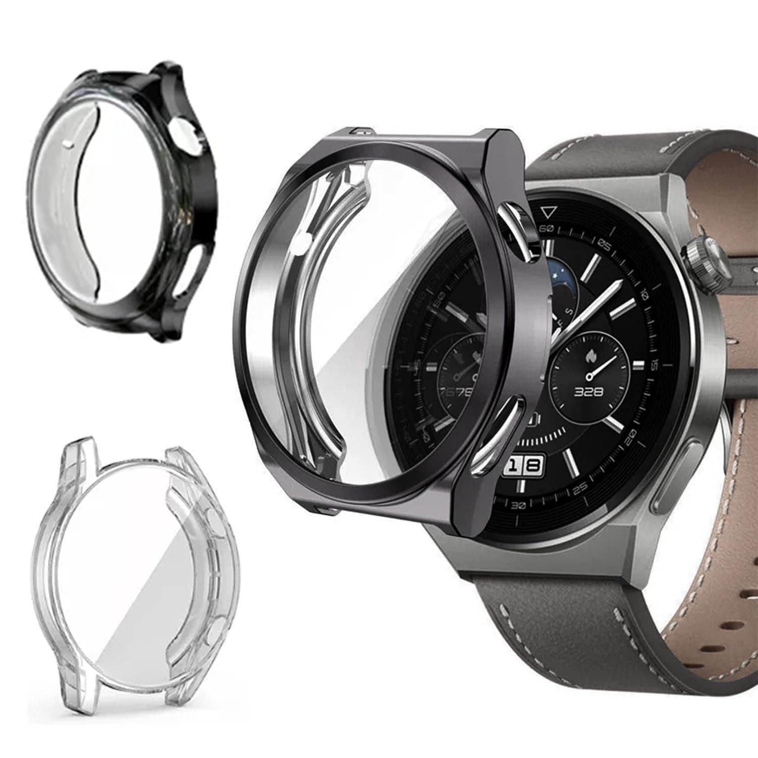 Lukione [2pcs] Full Case Protector Compatible with Huawei Watch 4 Pro Cover, Full TPU Case protector with TPU Screen Coverage HD Ultra-Thin Durable Protective Cover (Black+Clear)