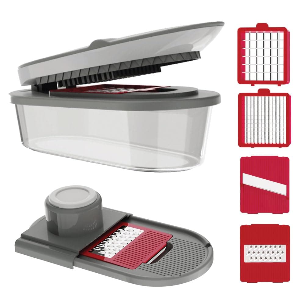 Vegetable Chopper and Mandoline Slicer with Container, CHOPZILLA 4 Stainless Steel Blades, BPA-Free Onion Dicer, Veggie Chopper, French Fry Cutter, Fruit Salad Potato Food Slicer and Dicer, Pink