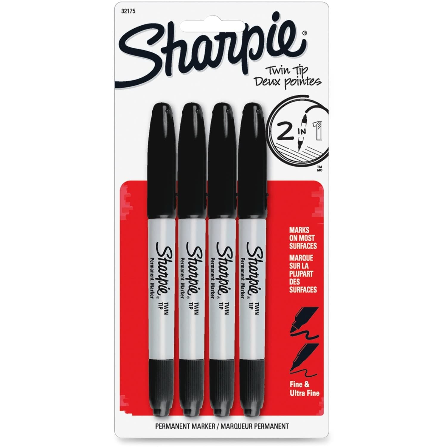 Sharpie Twin Tip Fine Point and Ultra Fine Point Permanent Markers, 4 Black Markers by Sharpie