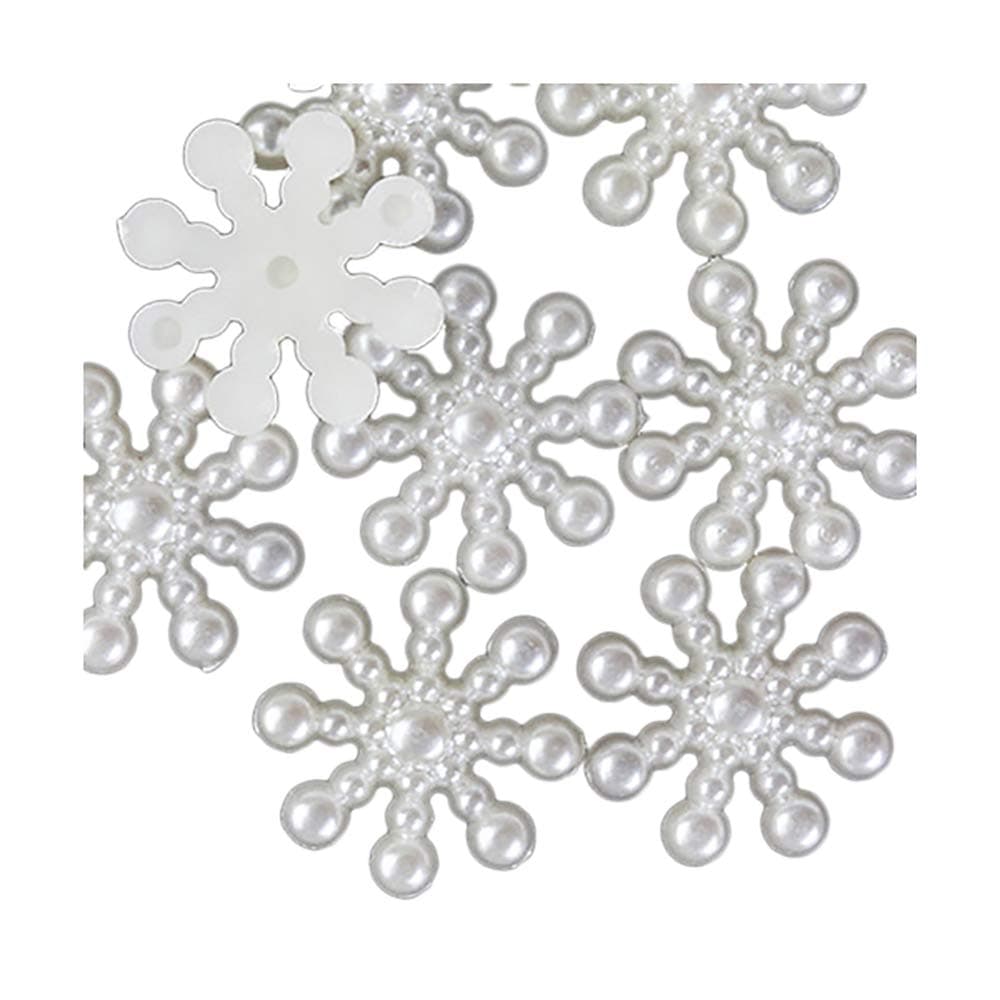 100Pcs Snowflake Artificial Flatback Pearl Christmas Card Making DIY Craft - 100 Amesii