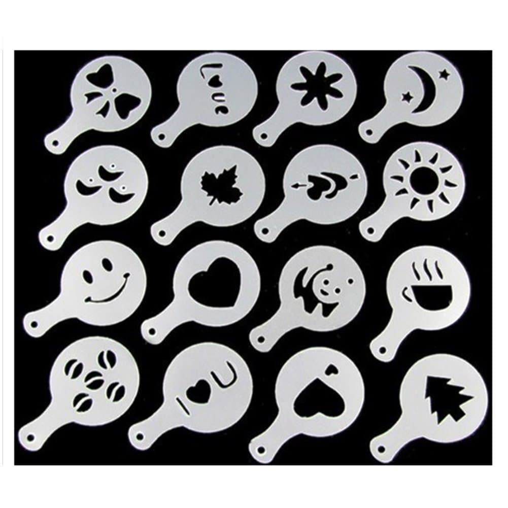 16pcs Creative Nice Coffee Barista Stencils Strew Pad Duster Spray Art