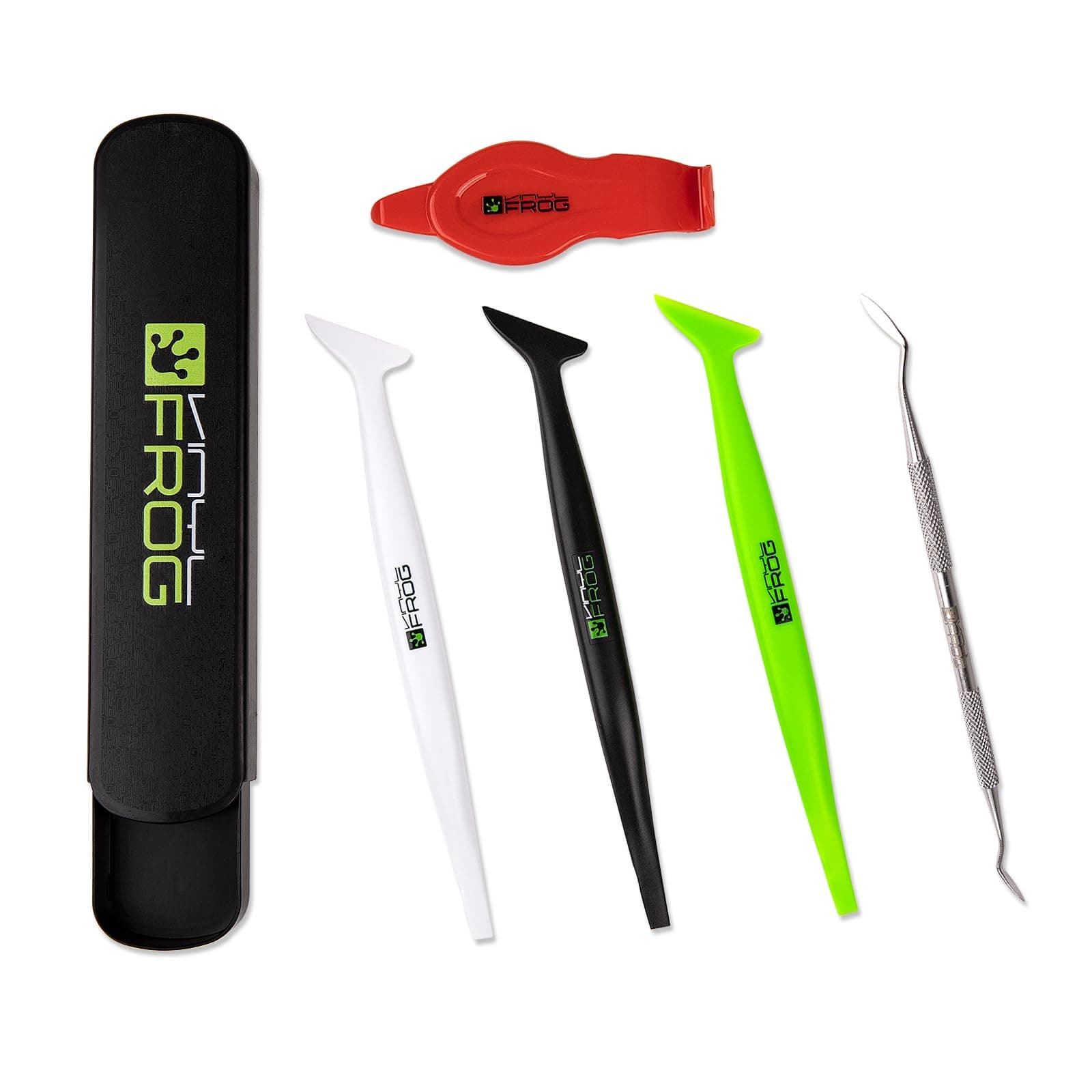 VINYL FROG Car Vinyl Wrapping Tool Kit Flexible Micro Squeegee Curves Slot Tint Tool Set 5 in 1 Include Stainless Steel Edge Wraps & Different Hardness for Installing Vehicle Wraps and Auto Stickers