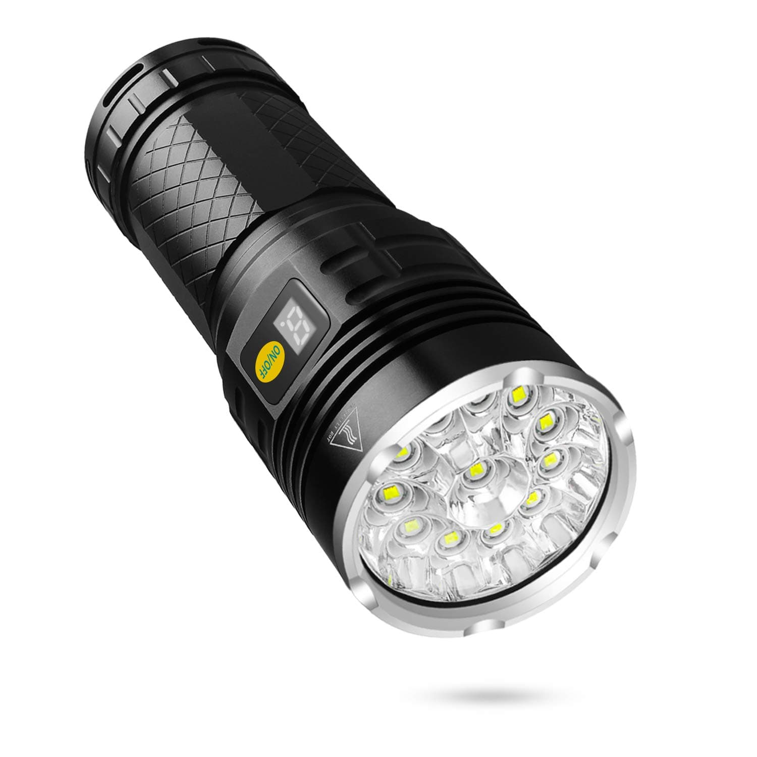 Semlos 12 LED Super Bright LED Flashlight, Rechargeable Type-C 4 Modes Torch with Power Display Function and 4pcs Built-in Batteries for Camping Hiking Night Fishing