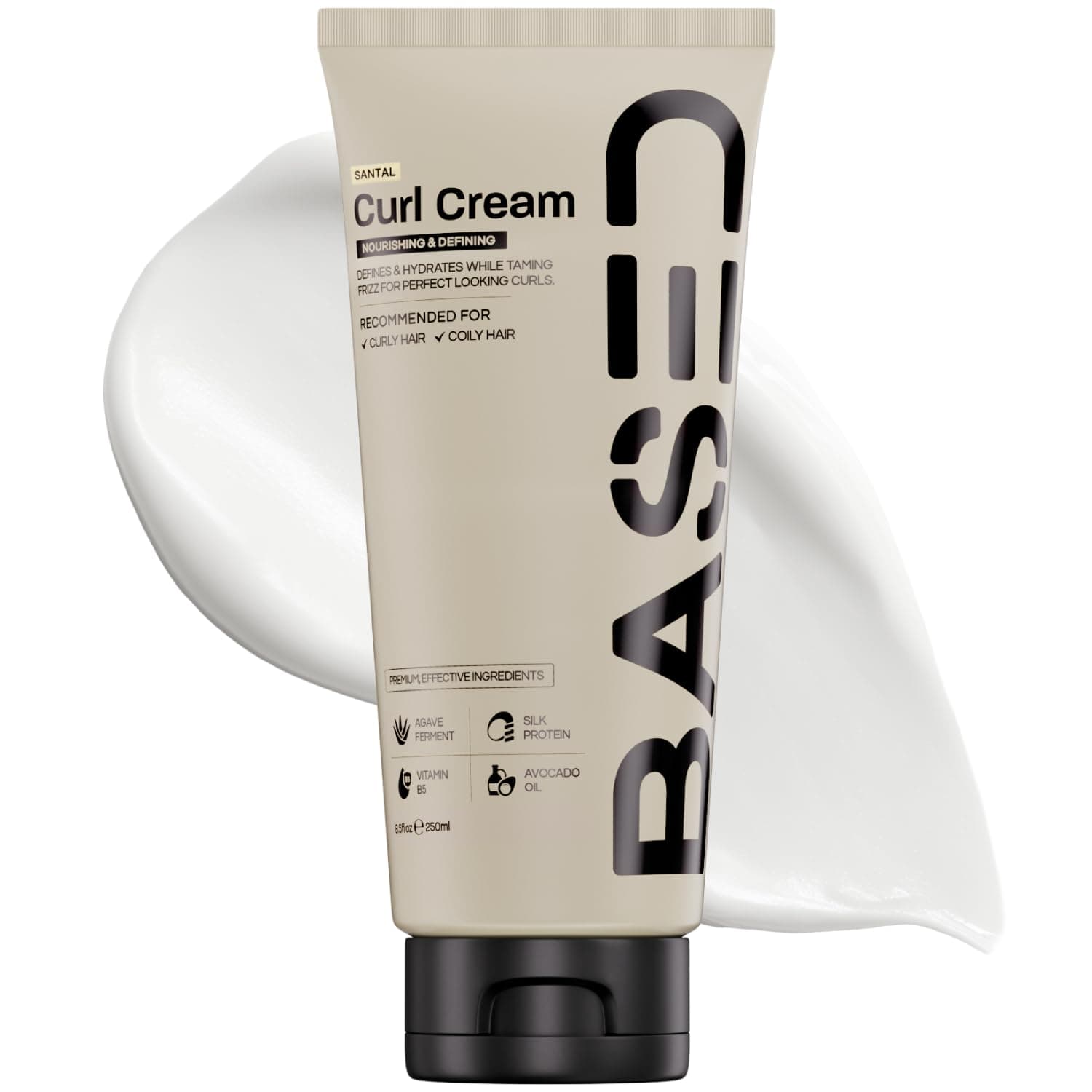 BASED Curl Cream, Defines Curls, Controls Frizz, Medium Hold, Hydrates & Nourishes with Agave, Silk Protein & Castor Oil, No Harmful Chemicals or Artificial Fragrance (6.8 Oz Pack of 1)