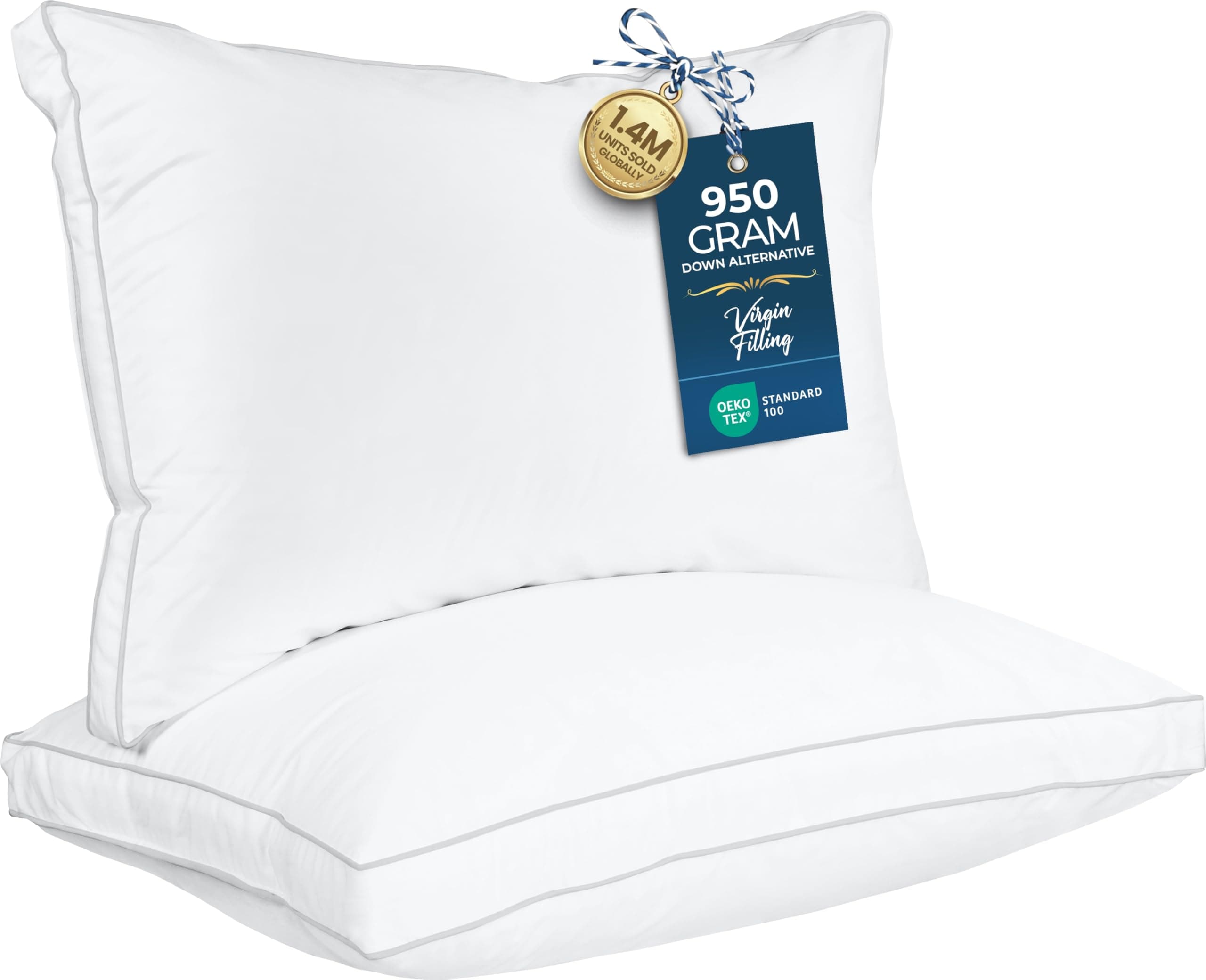 Utopia Bedding Bed Pillows for Sleeping Standard Size (White), Set of 2, Soft & Fluffy Pillow with Down Alternative Filling, Cooling, Hotel Quality, Gusseted Pillow for Back, Stomach or Side Sleepers