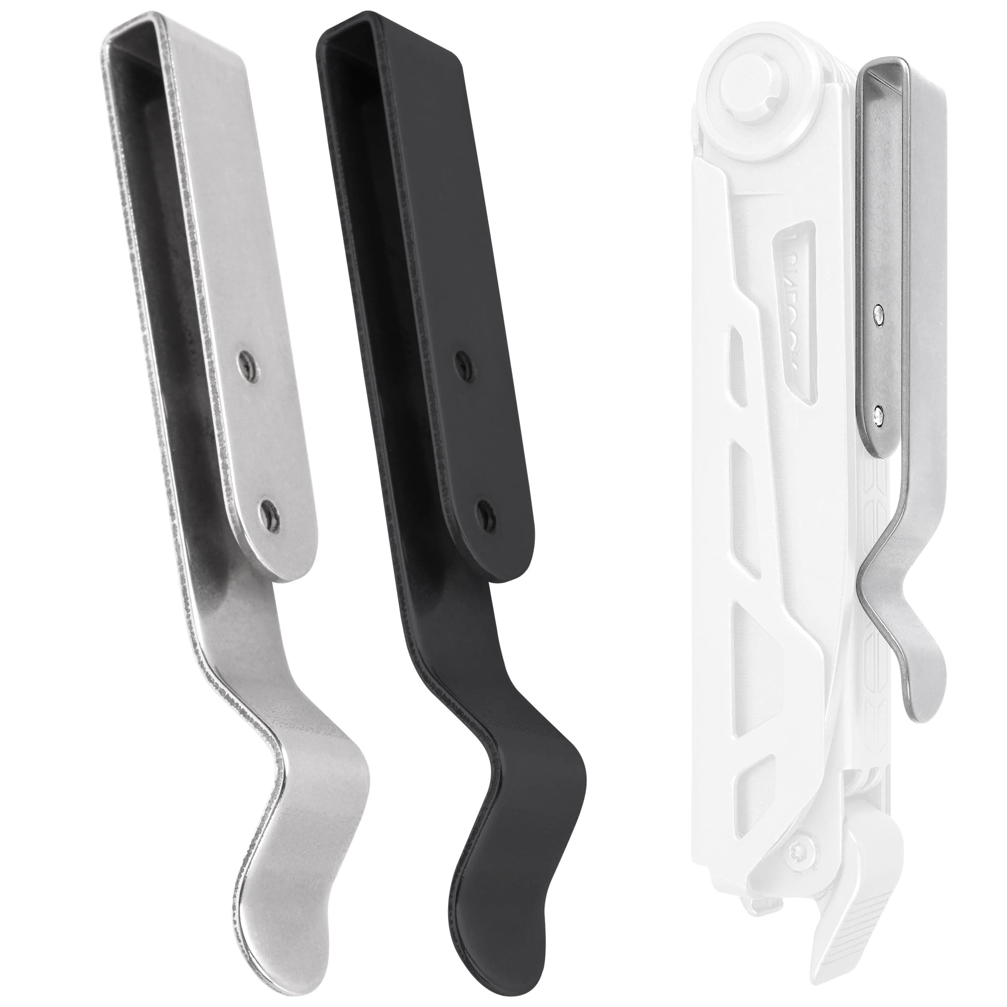 [2-Pack] Stainless Steel Pocket Clips For Gerber Armbar Multitool - 1 Metal + 1 Black Pocket Clip - Mounting Tools Included - Fits Gerber Armbar Drive Multi-tools