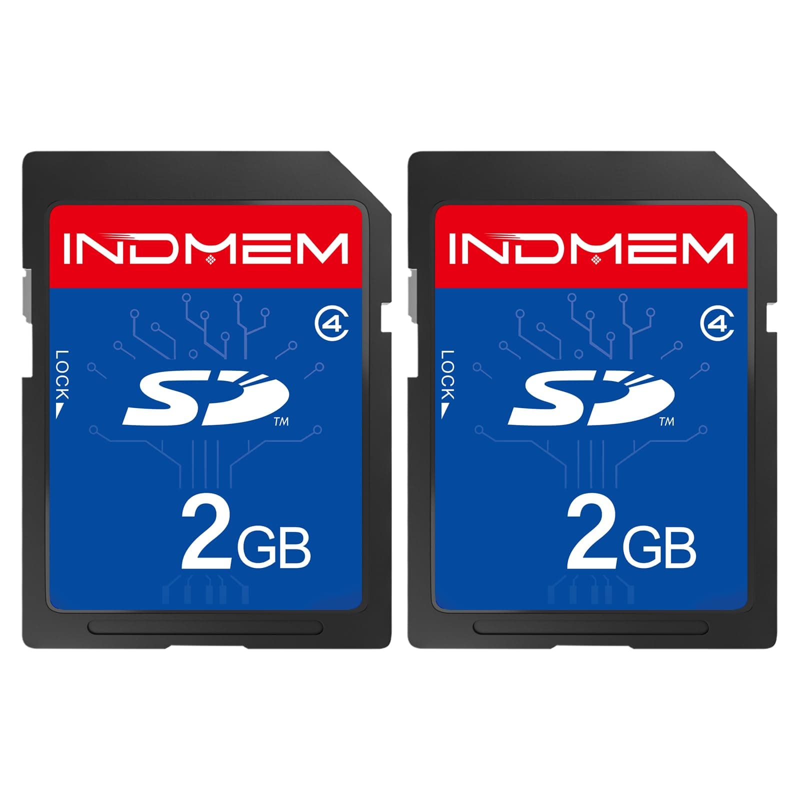 INDMEM 2 Pack SD Card 2GB Class 4 Flash Memory Card 2G SLC Stanard Secure Digital Cards (2PC)
