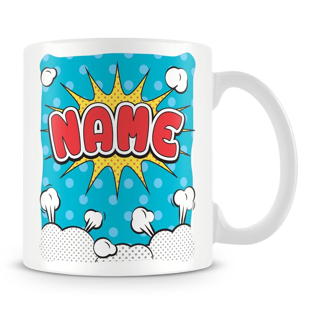Personalised Mug - Add Name - Comic Style Design - Ideal Mug for Work or Gift - Blue