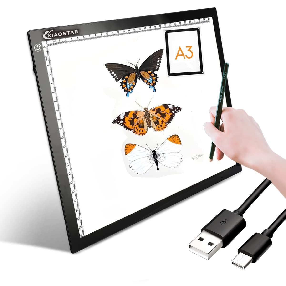XIAOSTAR Light Box Drawing Pad, Tracing Board with Type-C Charge Cable and Brightness Adjustable for Artists, AnimationDrawing, Sketching, Animation, X-ray Viewing (A3-S)