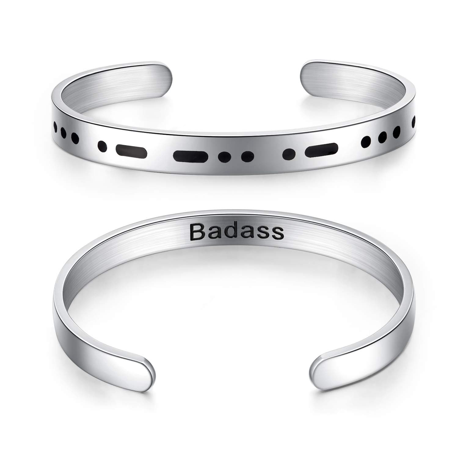 Ldurian Cuff Bracelet for Women Inspirational Bangle Personalized Morse Code Bracelet Jewelry Christmas Birthday Gifts for Girlfriend best Friend Mom Sister (Stainless Steel, Adjustable)