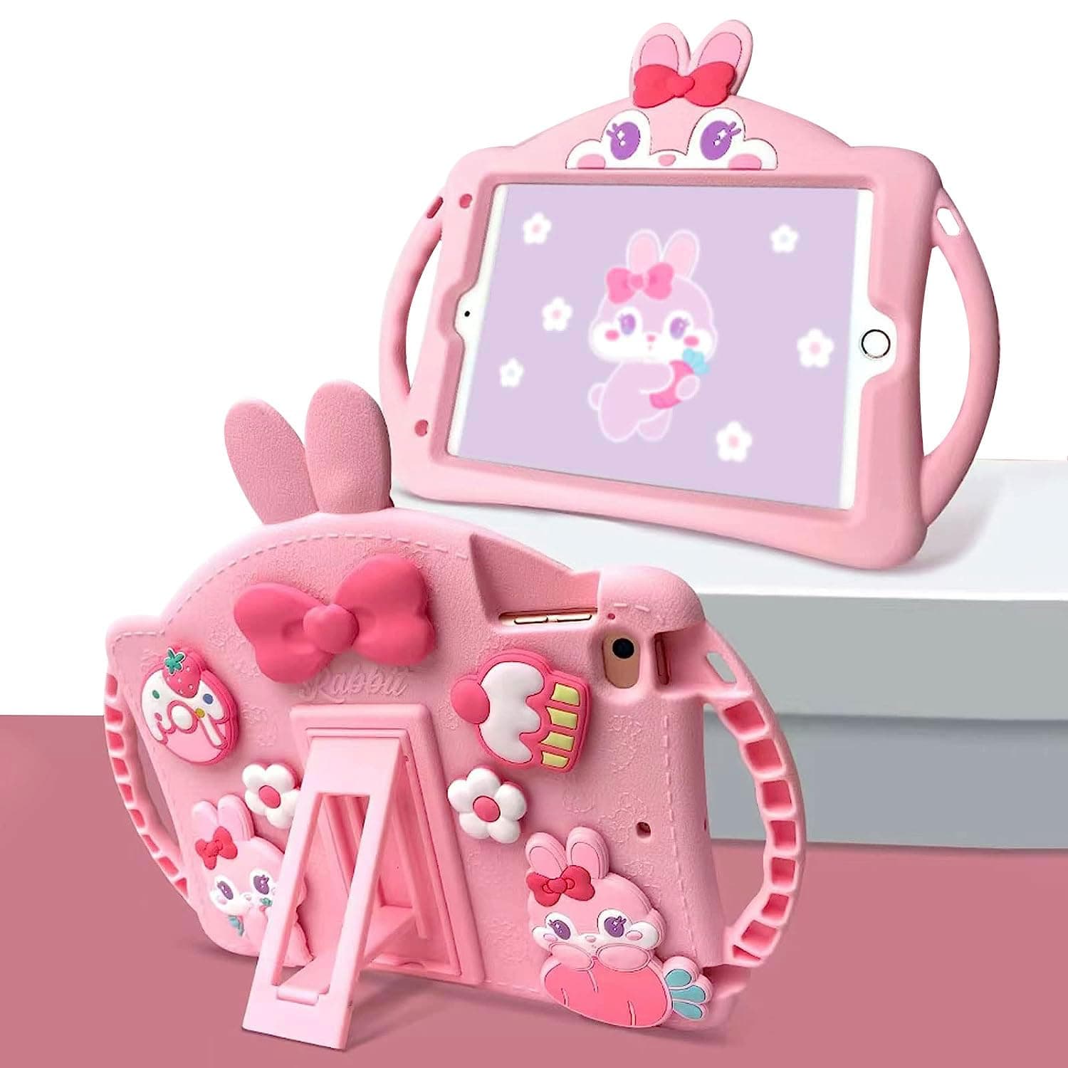 iPad 10.2 Case for Kids, iPad 9th/8th/7th Generation Case, iPad 10.2 2021/2020/2019 Shockproof iPad 10.2 Cover with Shoulder Strap Handle Kickstand for iPad 10.2 inch 9/8/7 Generation (Pink)